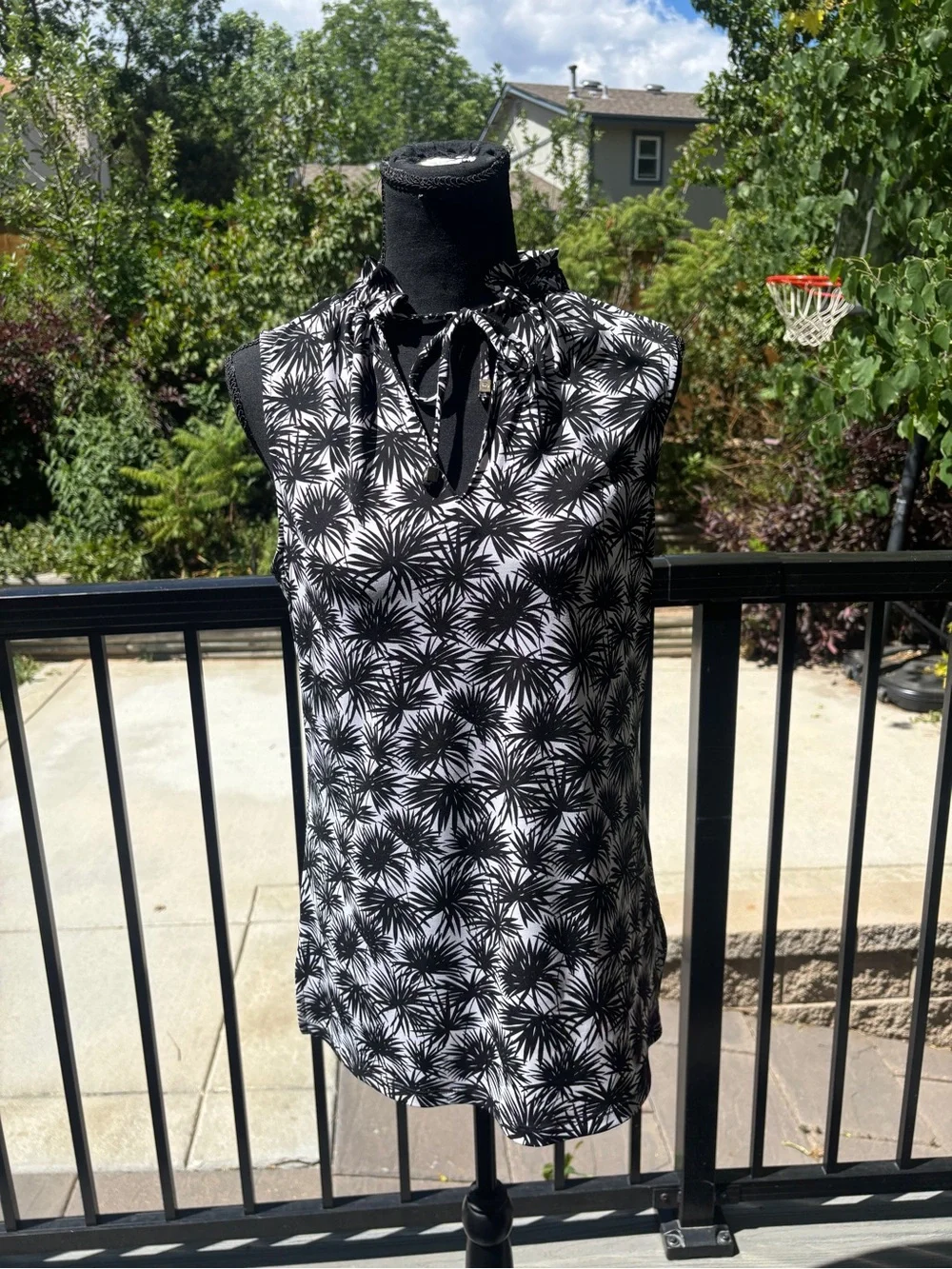 Michael Kors Black and White Sleeveless Tie-Neck Camisole